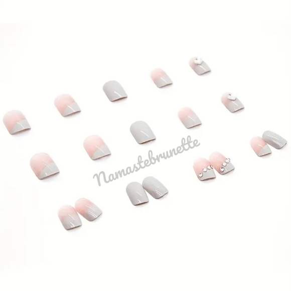 2/$16 Rhinestone Heart French Manicure Press On Nails - Picture 9 of 15